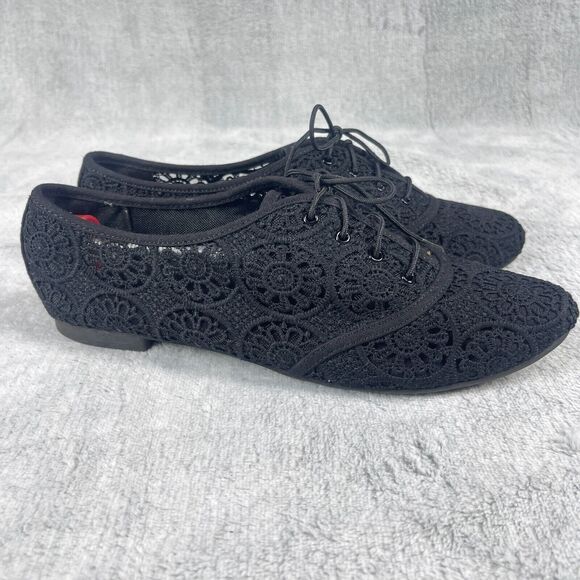 Lower East Side Shoes Womens Size 9 Black Lace Floral Pattern Flats - Picture 5 of 11